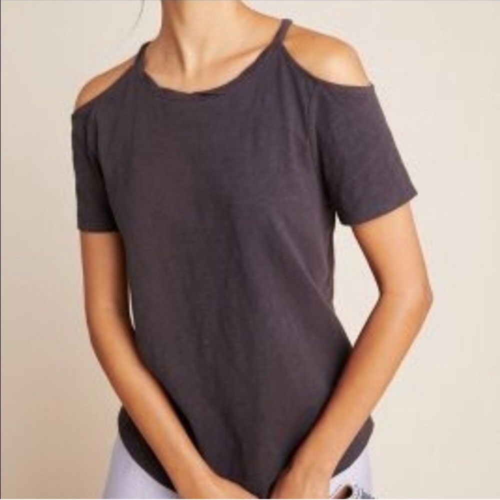 Anthropologie Maeve Turner Cold Shoulder Top in Gray
